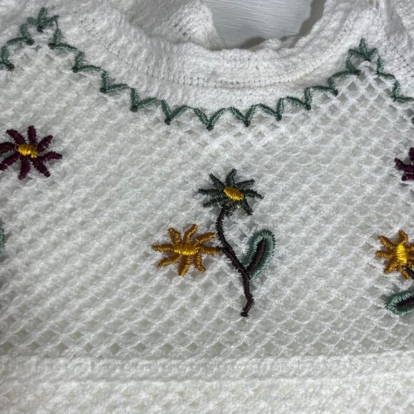 Rebellion Crochet Crop Top Womens Large White New Floral Embroidery - Picture 5 of 9